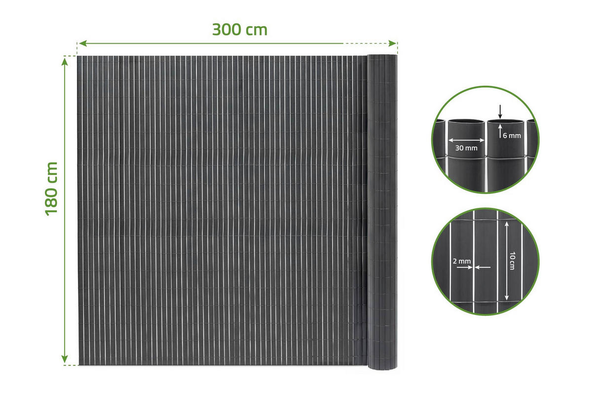 PVC Sichtschutzmatte VISO doppelseitig 3m x 1,8m Anthrazitgrau - Anthrazit, Metall (300/180cm) - Casanoov