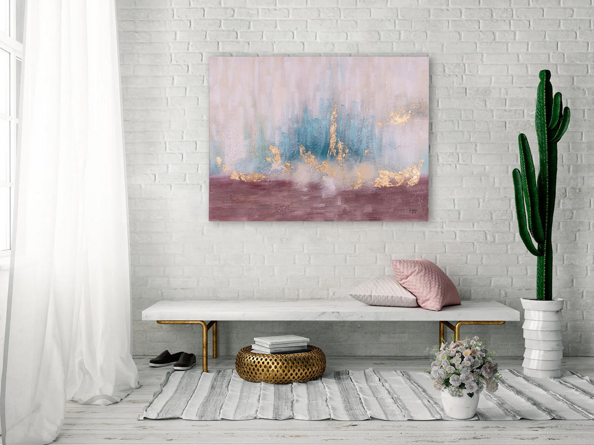 RUČNE MAĽOVANÝ AKRYLOVÝ OBRAZ 100/75 cm, tyrkysový, abstraktný geometrický motív - tyrkysová, drevo/textil (100/75cm) - KUNSTLOFT
