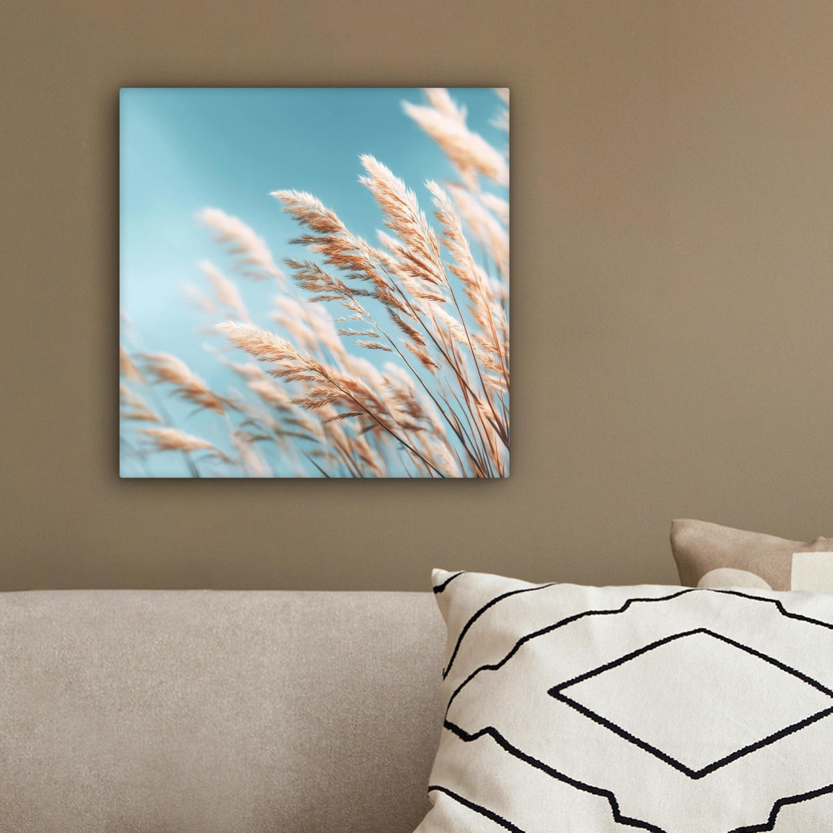 LEINWANDBILD Ziergras - Wind - Hellbraun Deko Wohnzimmer 20x20 cm - Hellblau, Textil (20/20cm) - MuchoWow