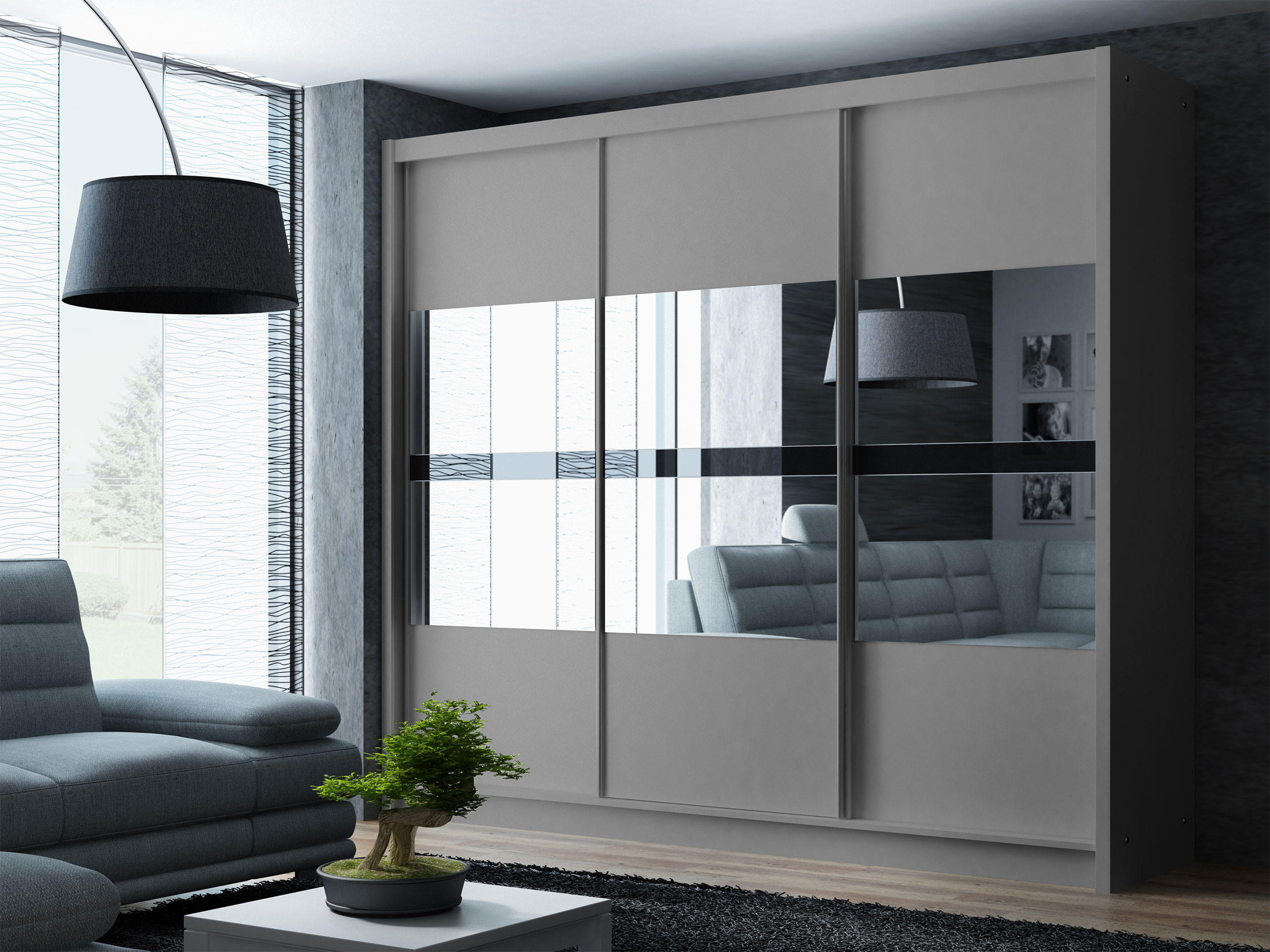 SCHIEBETÜRENSCHRANK Batumi 250 - Graphitfarben, Holzwerkstoff/Metall (250/215/61cm) - MIRJAN24