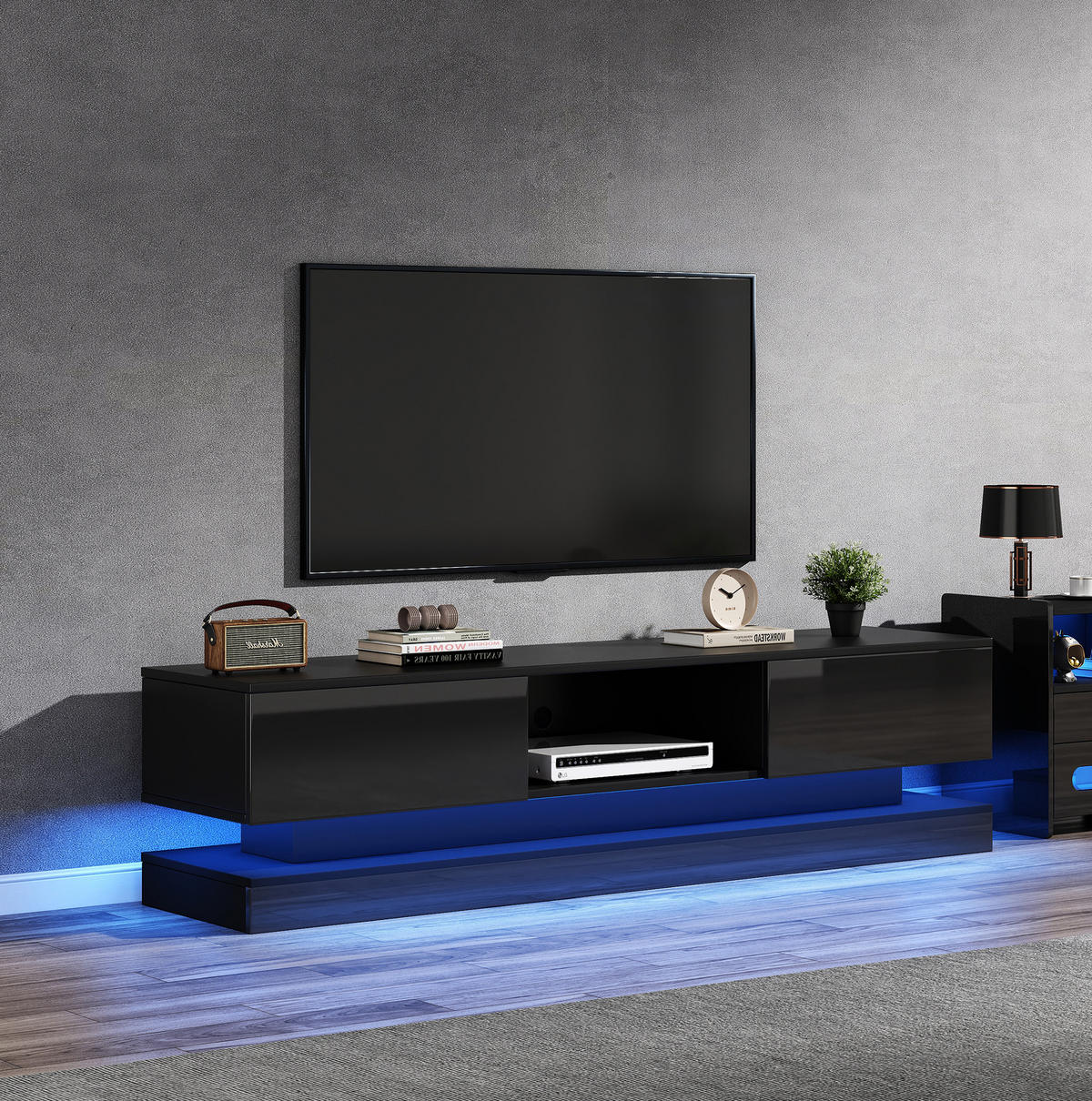 TV-LOWBOARD mit LED 160 x 35 x 40,5 cm Schwarz Hochglanz - Schwarz, Holzwerkstoff (35/40.5/160cm) - Beauniv