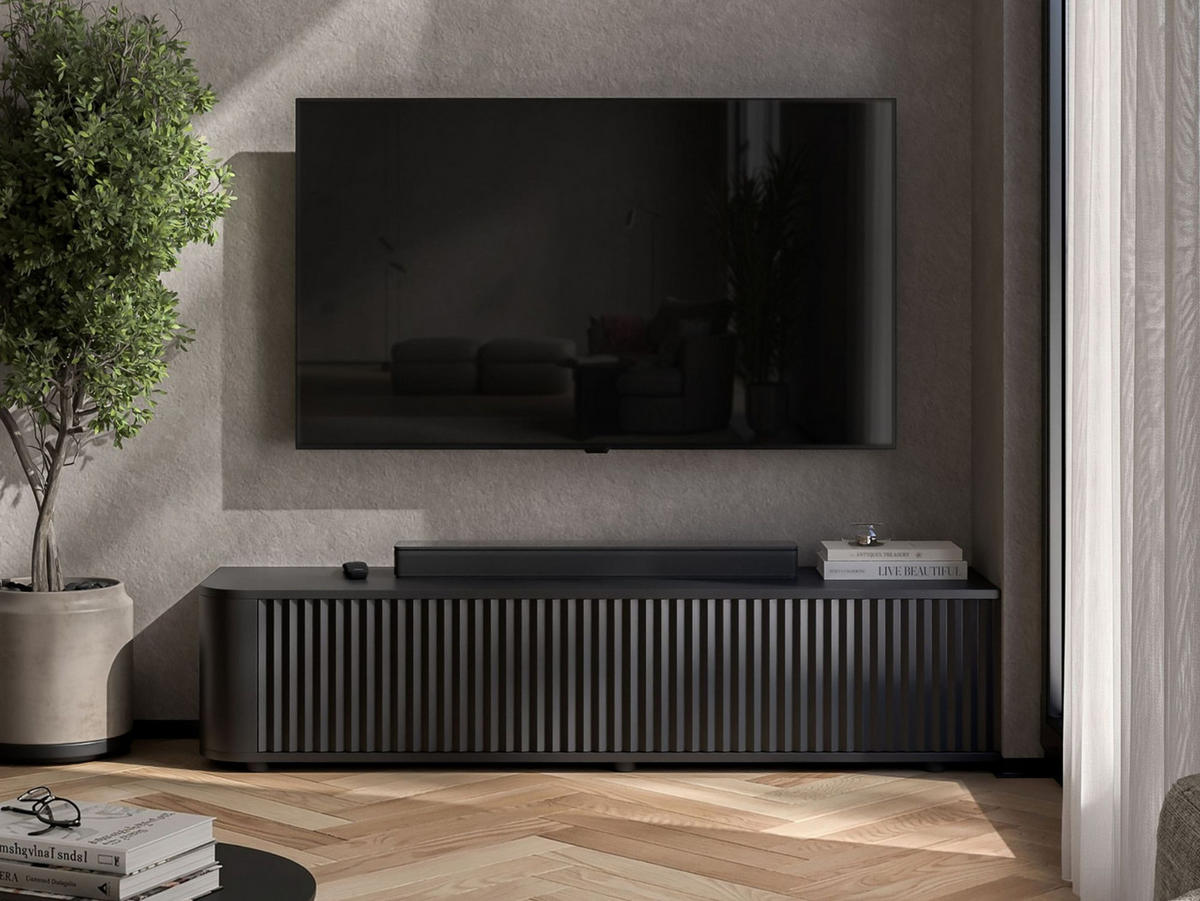 TV komoda Aurora matná čierna 140 cm s nízkymi nožičkami - čierna, kompozitné drevo (140/31/35cm) - Meble Lindner