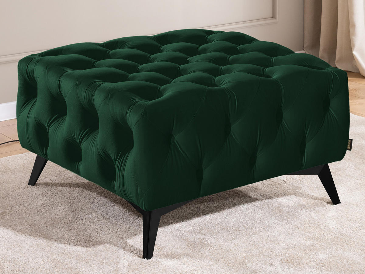 HOCKER Chesterfield Whitby Flaschengrün Samt mit schwarzen Füßen - Dunkelgrün/Schwarz, Holz/Textil (80/45/80cm) - S-Style Möbel
