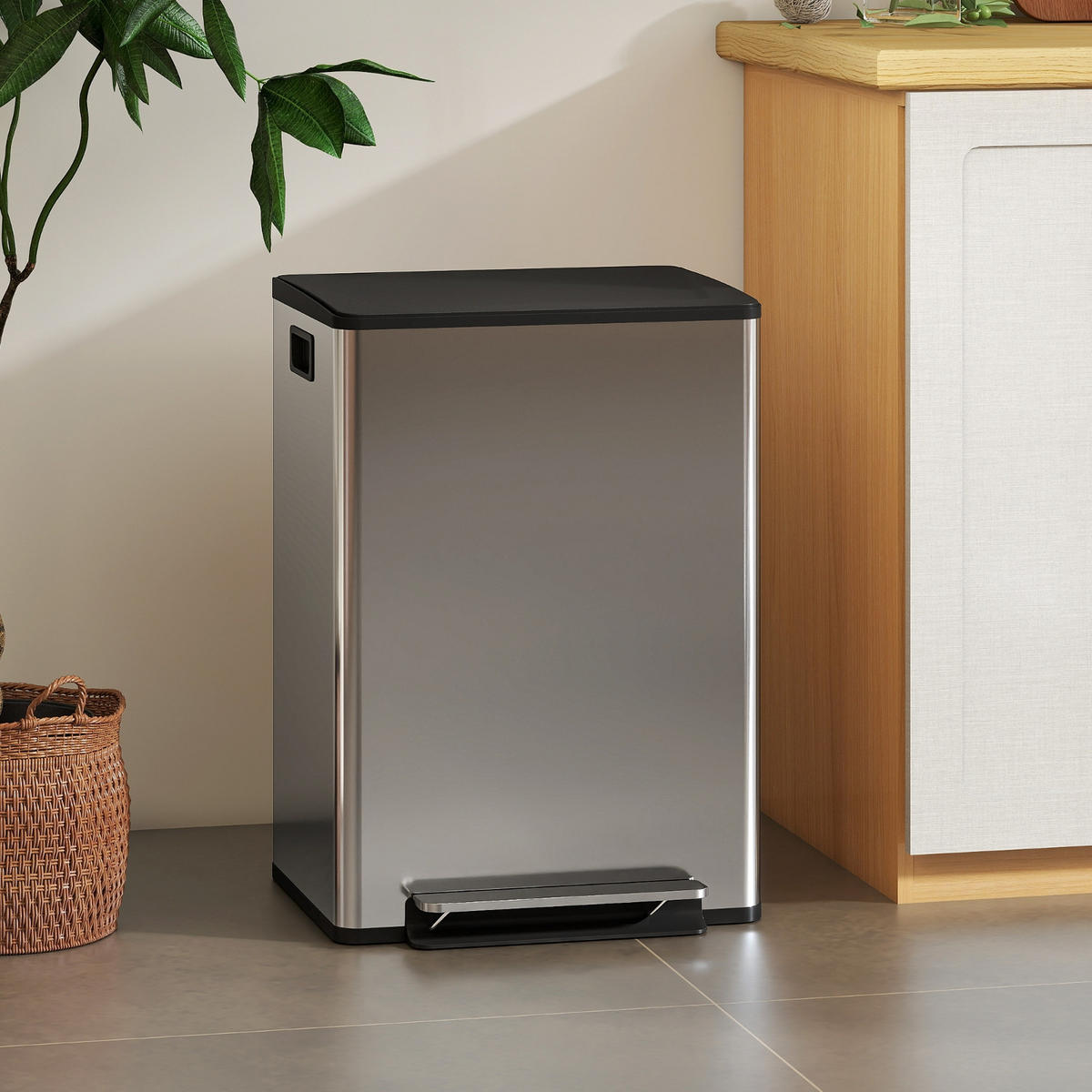 MÜLLTRENNSYSTEM 2X30L 47,5/67/37,5 cm Edelstahl Silber Tretmülleimer Küche - Silberfarben, Metall (37.5/67/47.5cm) - Rolipo