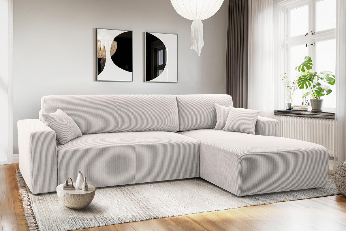 ECKSOFA L Form Catea Weiß 279/145/84 cm Rechts mit Schlaffunktion - Creme/Schwarz, Kunststoff/Textil (279/145cm) - AX Living