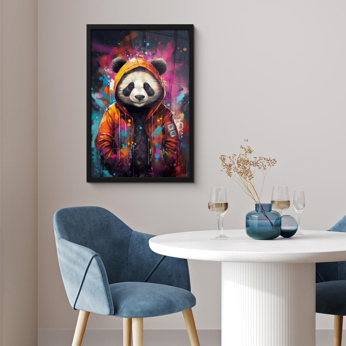 GERAHMTES BILD Panda - Jacke - Graffiti - Orange 40x60 cm - Orange, Papier (40/60cm) - MuchoWow