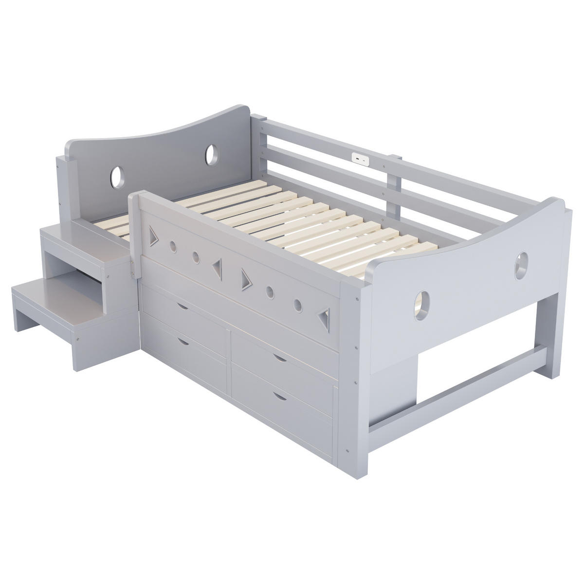 STAURAUMBETT 90/200 cm mit LED und 4 Schubladen, DE-41634, in Grau - Grau, Holzwerkstoff (90/200cm) - ComfortXL