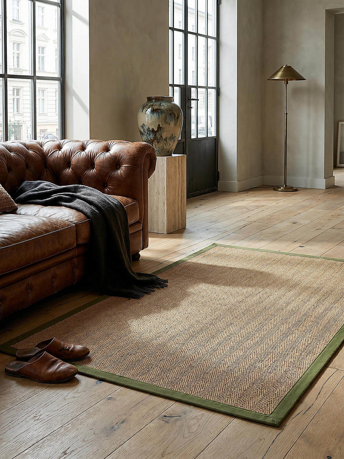 JUTETEPPICH TRENT, geometrisch, Braun-Grün, 200 x 290 cm - Naturfarben/Grün, Textil (200/290cm) - KADIMA DESIGN