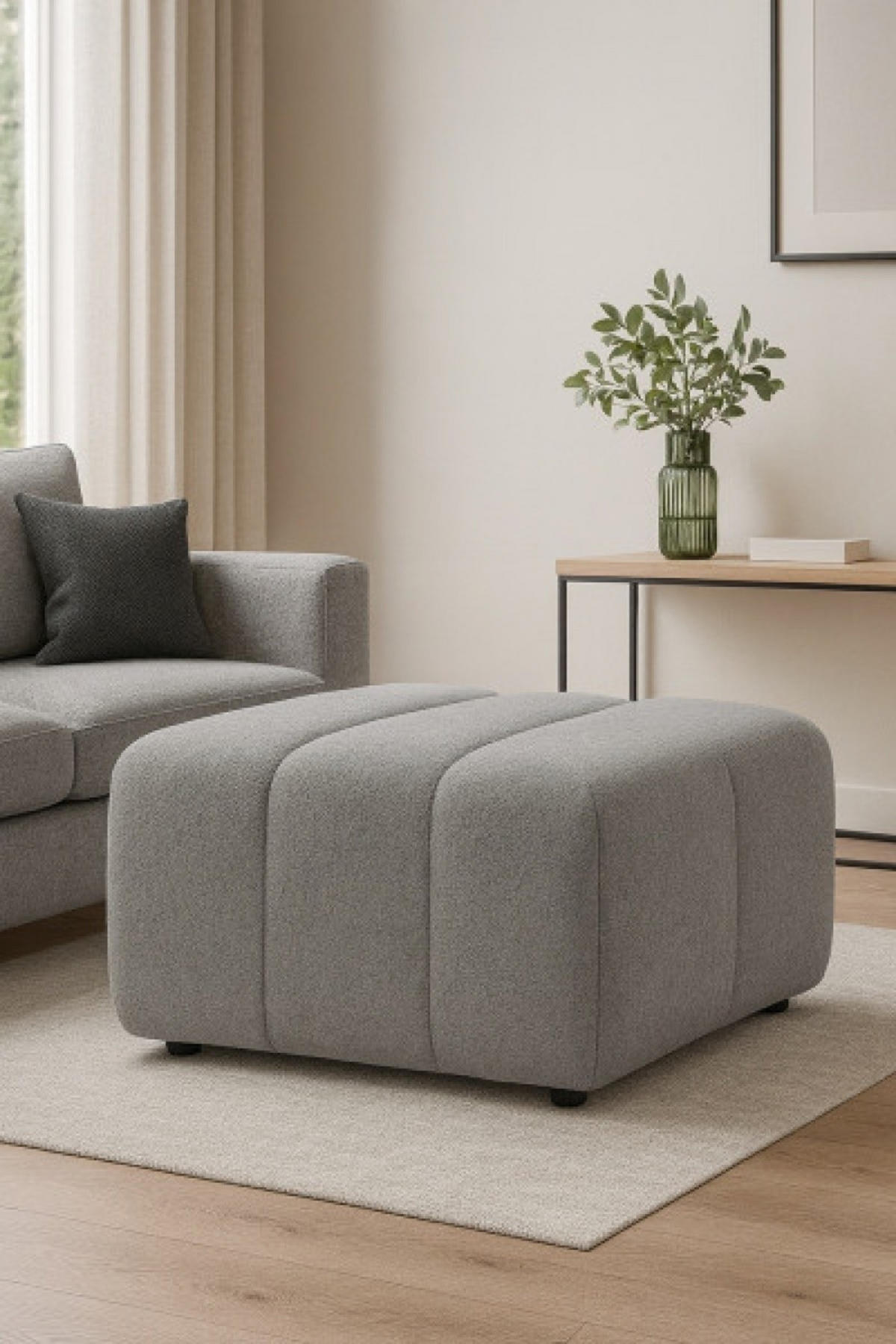 POUF Hellgrau ALOO Gepolstert Bouclé Lambi - Grau, Textil (82/41/75cm) - Sepro Meble
