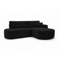 ECKSOFA Mit Schlaffunktion Und Bettkasten, Cordstoff Tilia, Schwarz, Rechts, ROUND ONE OPEN XL - Schwarz, Holz (262/175cm) - Kaiser Möbel