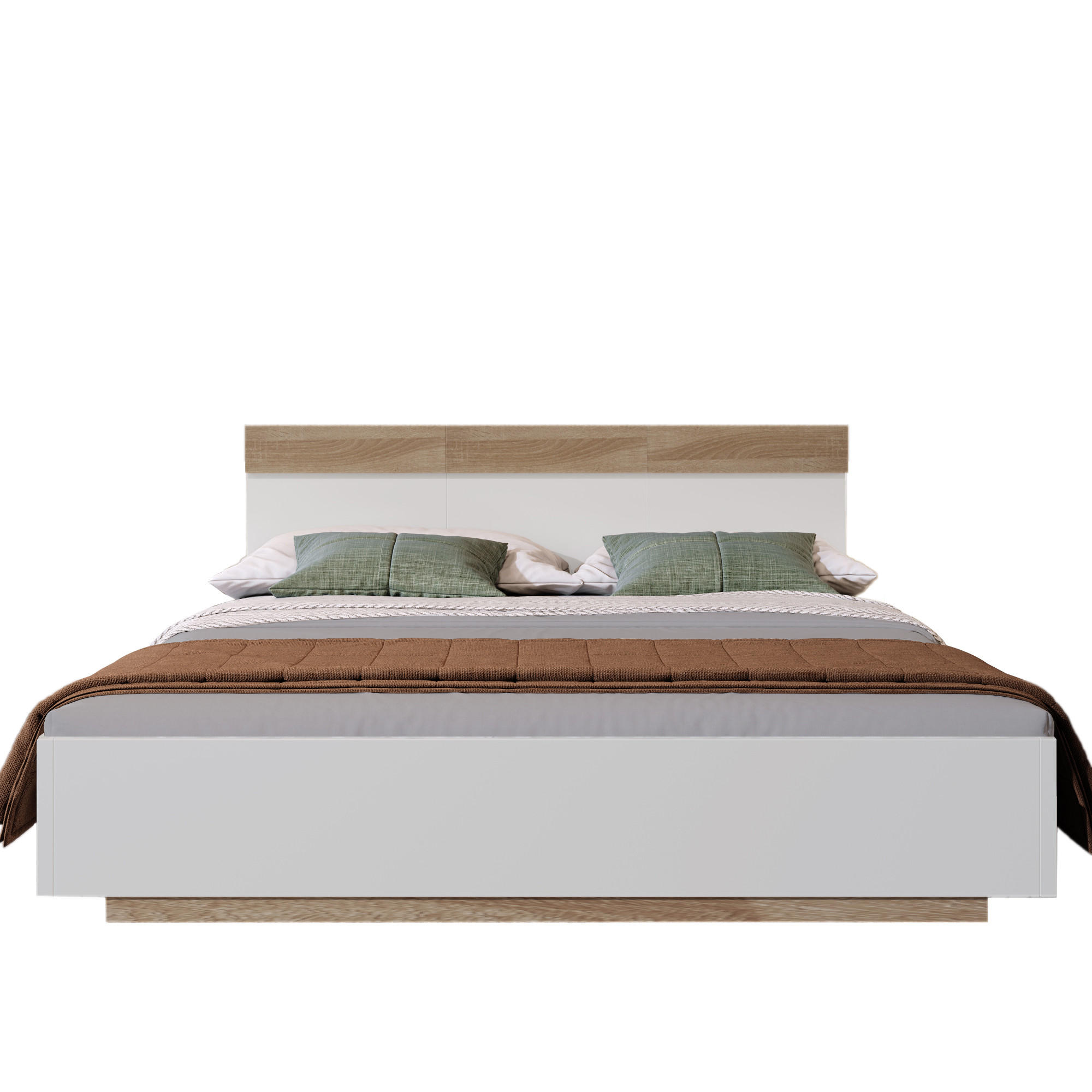 BETT 160/200 mit Schwebedesign und Kopfteil in Eiche/Weiß - Eichefarben/Weiß, Holzwerkstoff (160/200cm) - EVRYAE