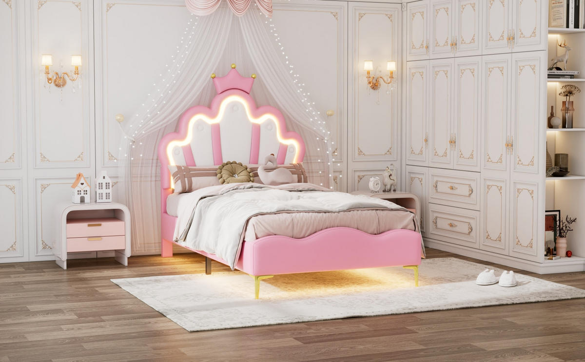 KINDERBETT 90/200 cm rosa mit LED - Rosa, Holz
