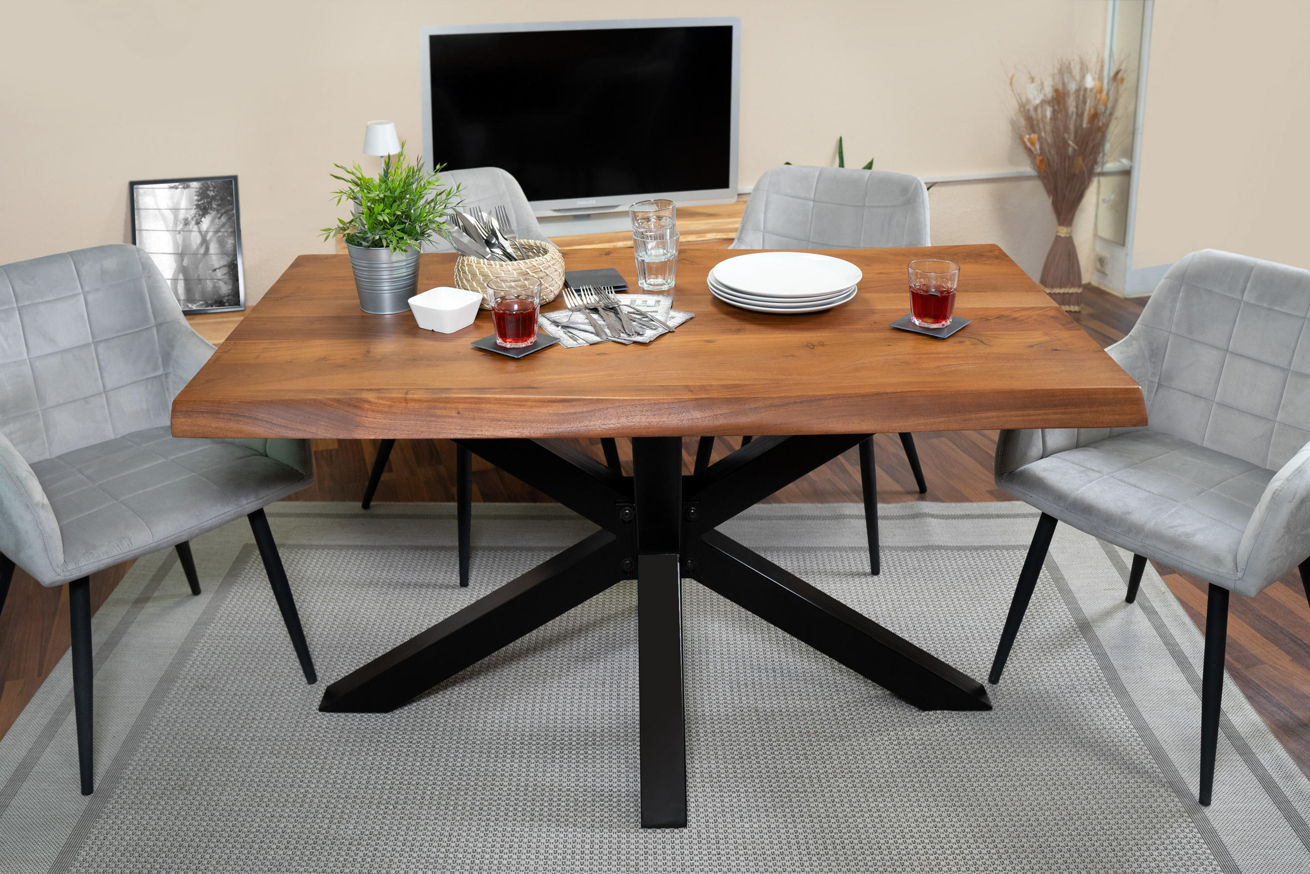 ESSTISCH CALI - Schwarz/Braun, Holz/Metall (80/120/77cm) - SAM