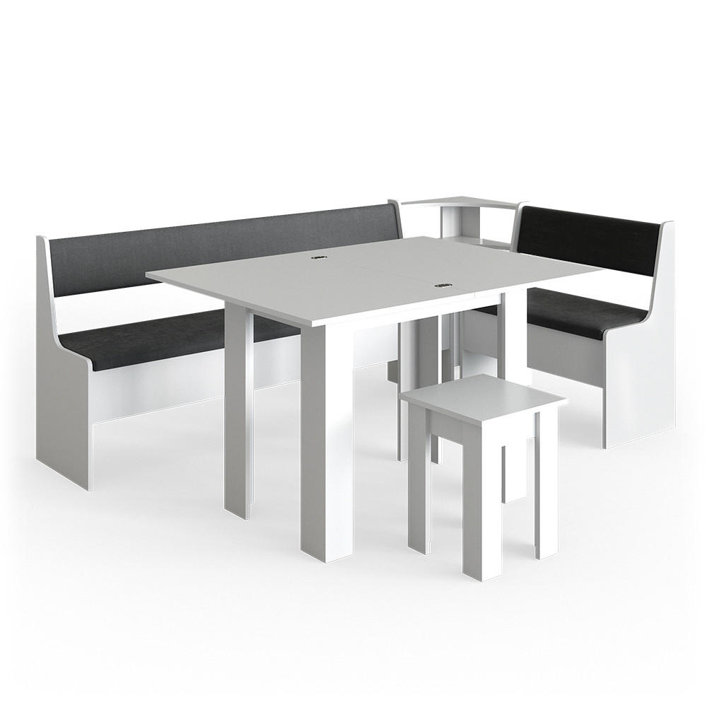ECKBANKGRUPPE Roman Weiß 210 x 41.5 cm mit Tisch - Anthrazit/Weiß, Holzwerkstoff (210/80/120cm) - Vicco