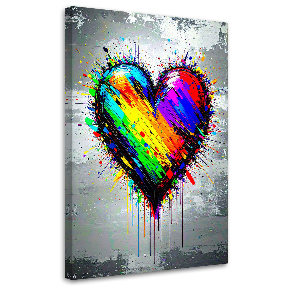 LEINWANDBILD Buntes Herz Graffiti Street Art 60x90cm - Multicolor, Textil (60/90cm) - Feeby