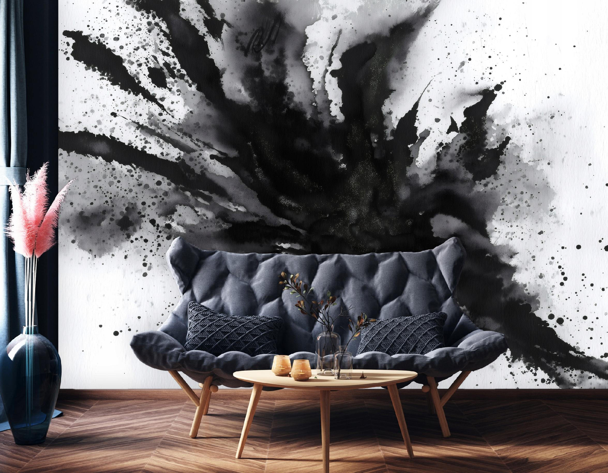 FOTOTAPETE Abstrakt Malen Schwarz und Weiß 150x105 cm - Multicolor, Papier (150/105cm) - Wallarena