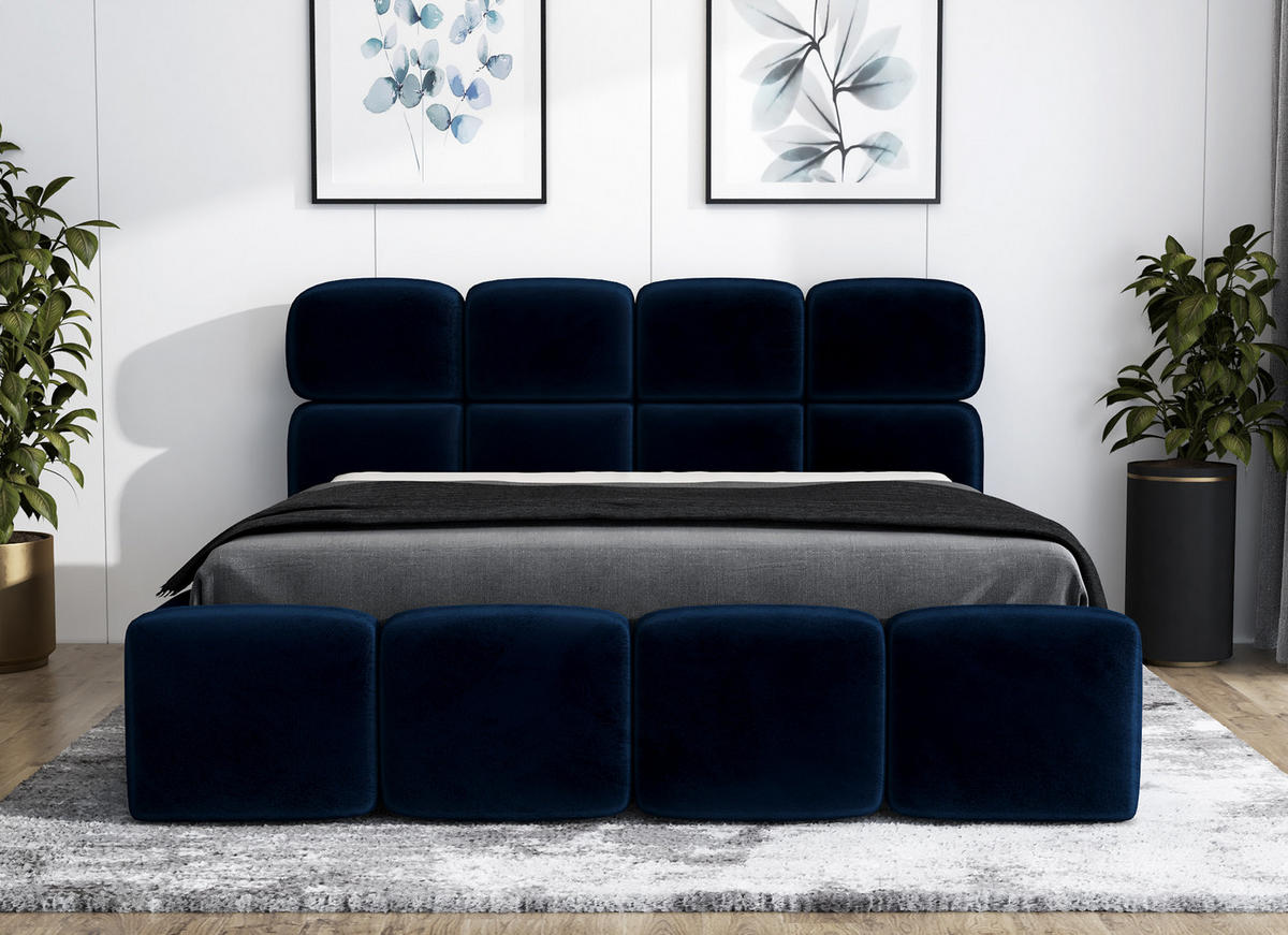 POLSTERBETT MONAKO 90x200 Dunkelblau - Dunkelblau, Textil (90/200cm) - A&J MöbelLand