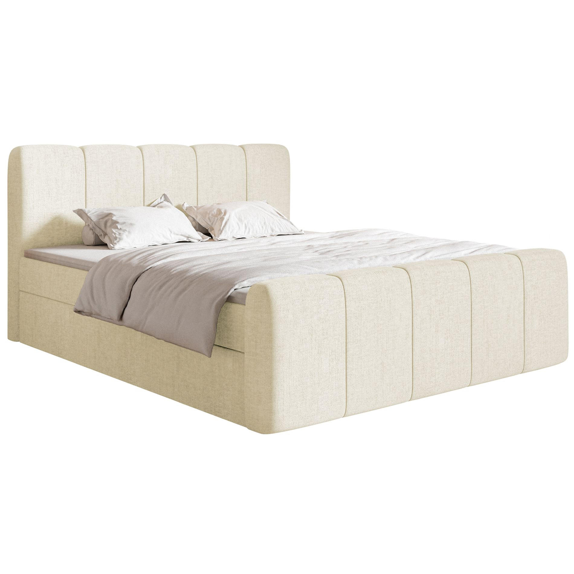 BOXBETT Cloudy II mit Bettkästen und Topper Chenille Creme, 200x200 cm - Creme/Schwarz, Kunststoff/Textil (200/200cm) - Selsey