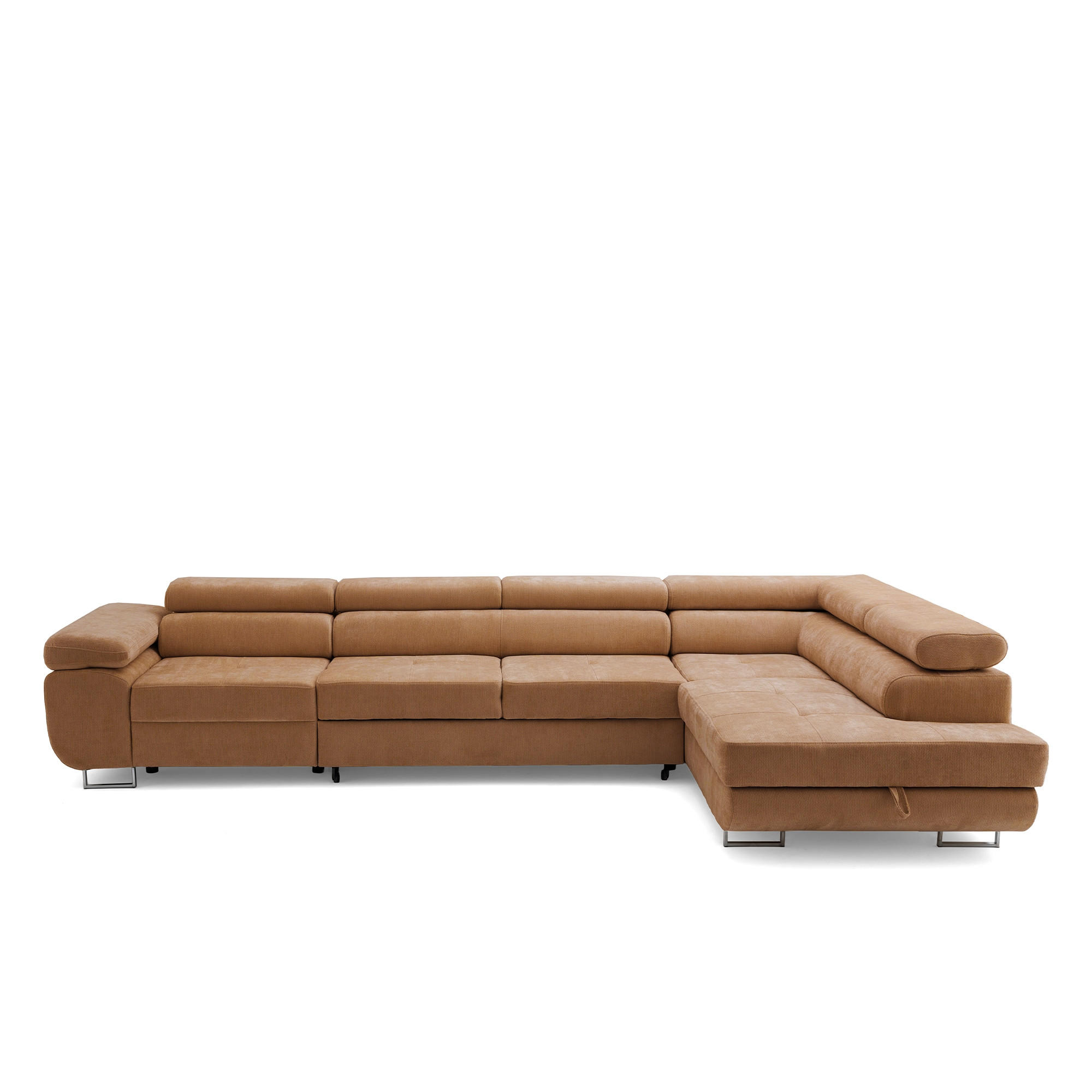 ECKSOFA WILD MAXI L Rechts mit Schlaffunktion 125x195 Chenille Braun - Chromfarben/Braun, Holz/Textil (350/203cm) - Muffo