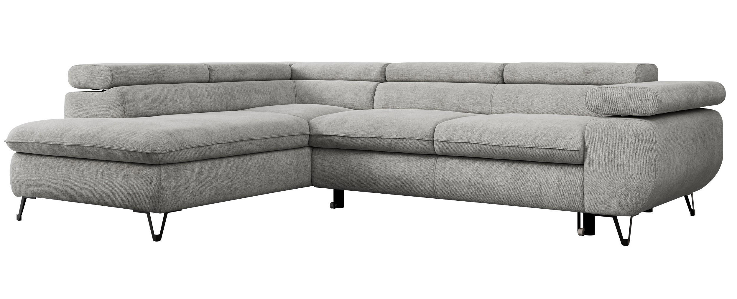 ECKSOFA PEDRO L Hellgrau Struktur - Links Seite - Hellgrau/Schwarz, Textil/Metall (208/273cm) - MKS