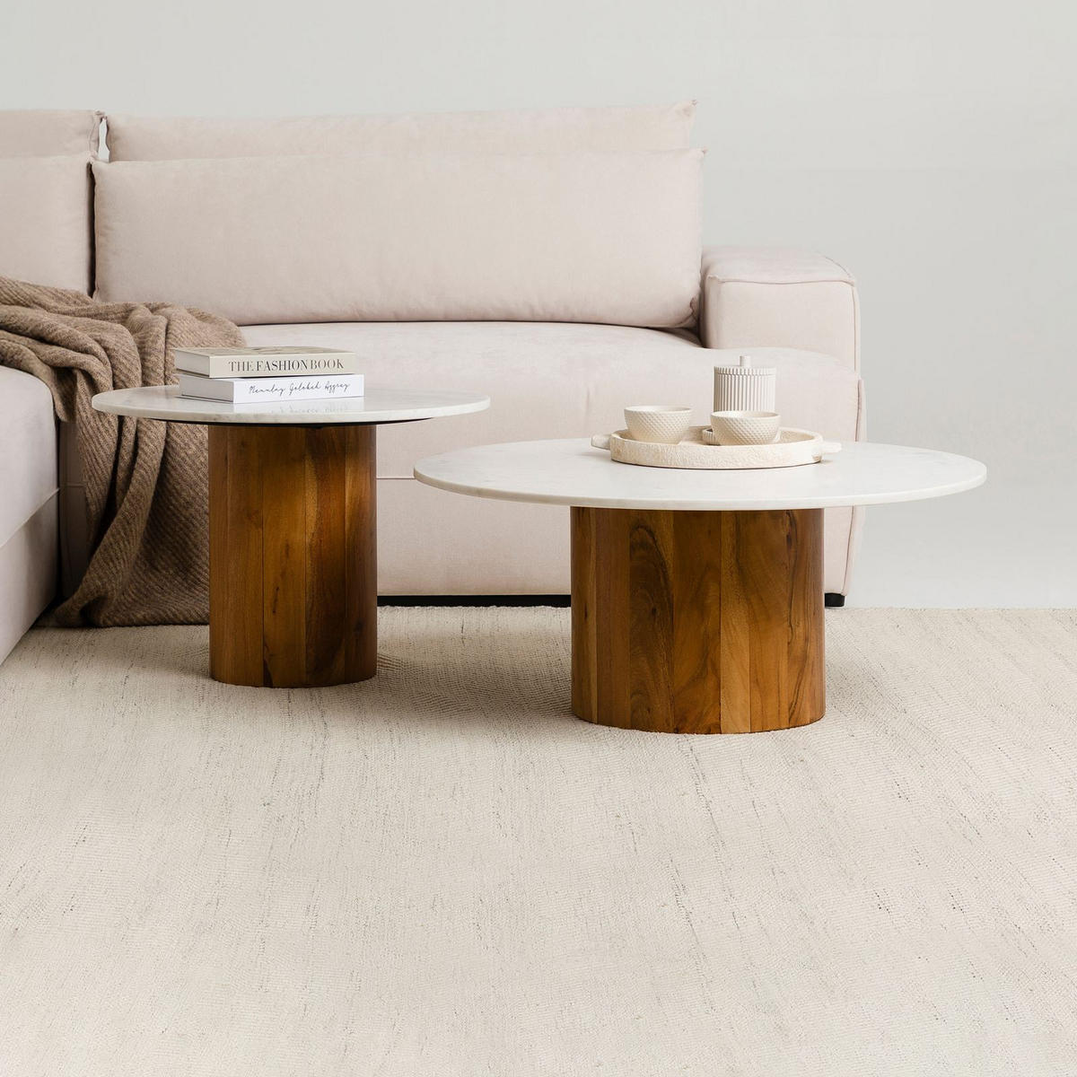 COUCHTISCHSET GANGA/YAMUNA 2er Set beige - Beige, Naturmaterialien/Holz (80/80/35cm) - IDIMEX