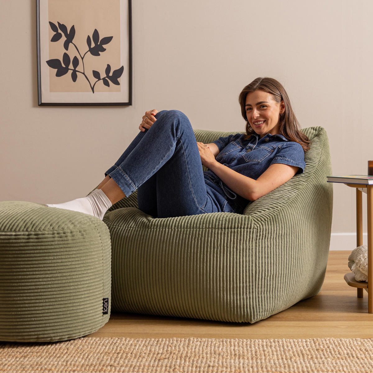 SITZSACK Sessel Natalia + Sitzpouf - Salbeigrün, Textil (100/80/88cm) - icon