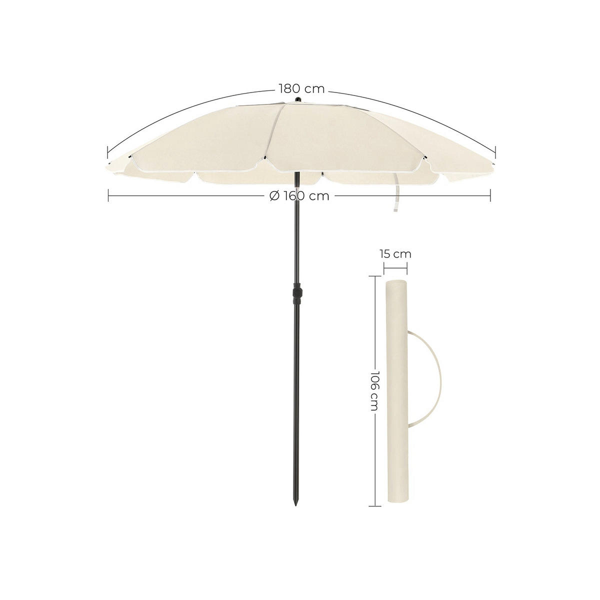 SONNENSCHIRM KNICKBAR - Creme, Textil (160/160cm) - Hansiro