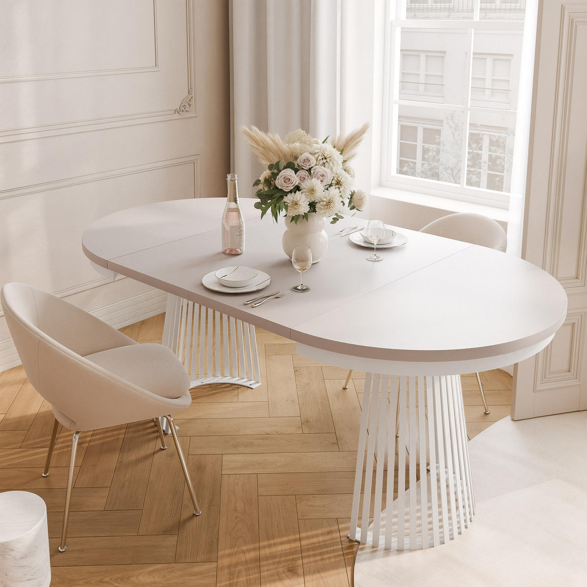 AUSZIEHTISCH AUREA 100-180/75 cm, Weiß / Kaschmir - Kaschmir/Weiß, Holzwerkstoff/Metall (100/100/75cm) - Idohome