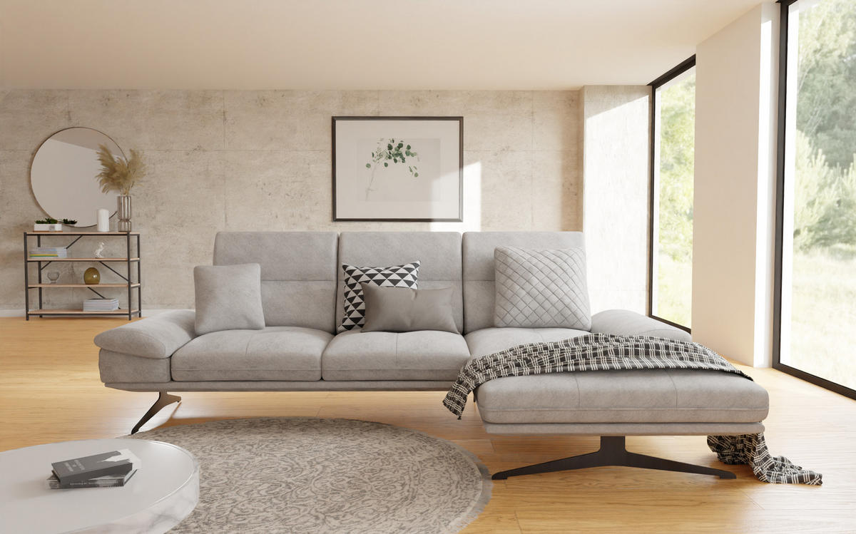 ECKSOFA Loris Grau Samt - Ottomane rechts - Schwarz/Grau, Holz/Textil (294/175cm) - S-Style Möbel