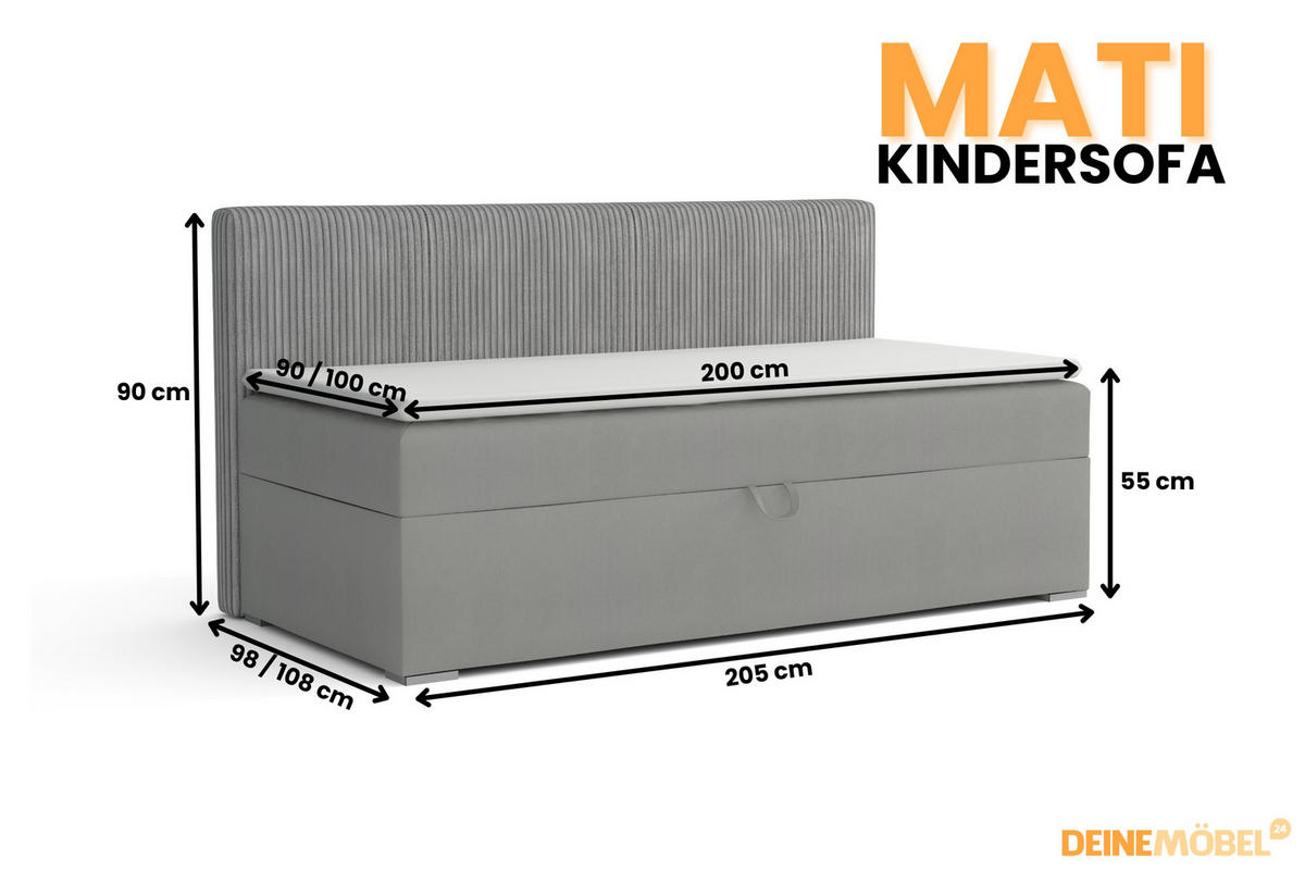 BOXBETT MATI BIS 90/200 Hellgrau mit Taschen-Federkernmatratze H4 - Hellgrau, Holz/Holzwerkstoff (90/200cm) - Deine Möbel 24