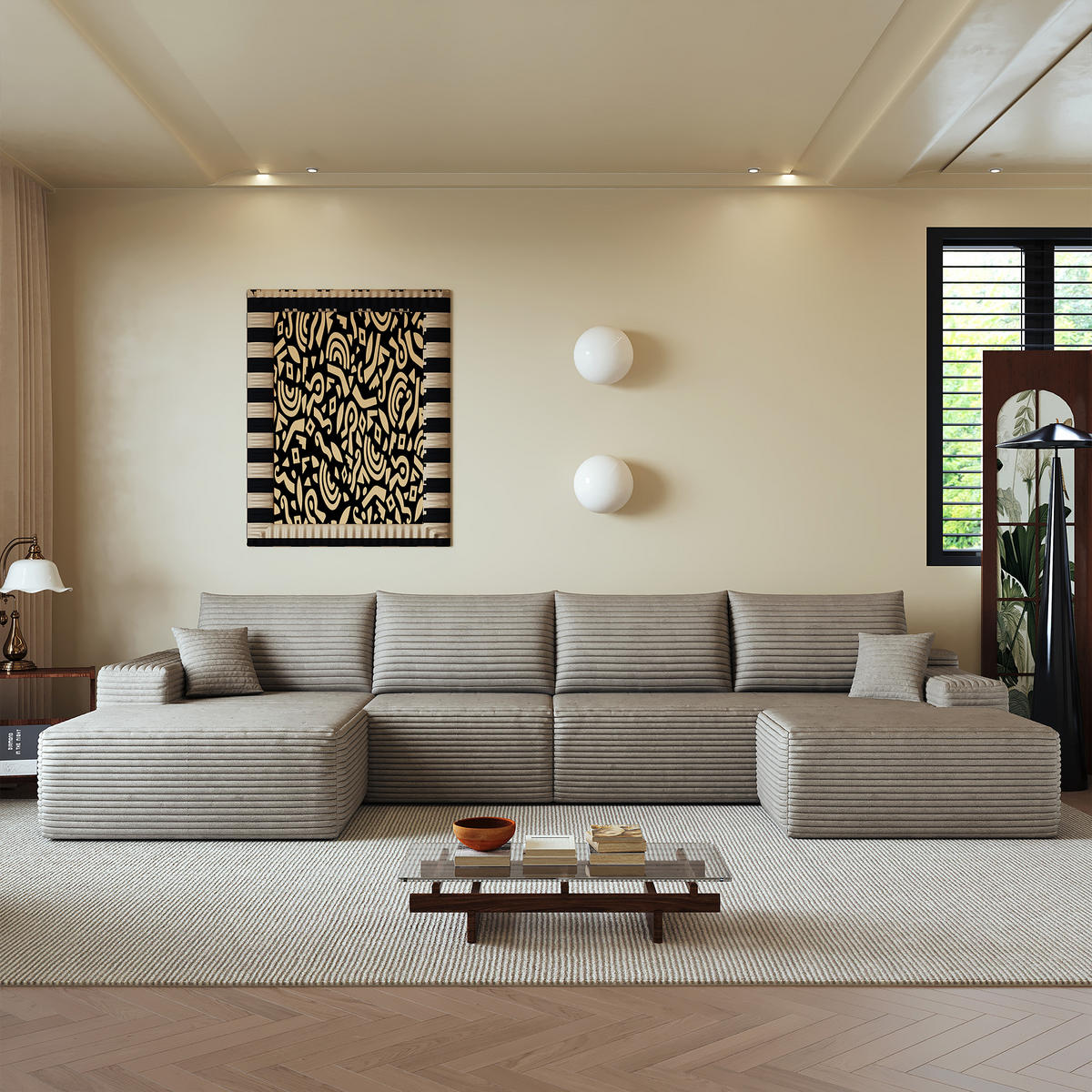 WOHNLANDSCHAFT DE-34857 U-Form 3-Sitzer Chaiselongue links Camel - Sandfarben, Textil (175/83/270cm) - ComfortXL