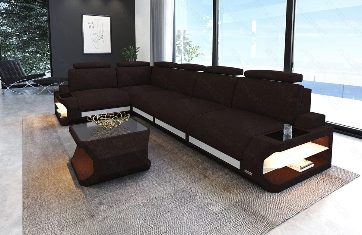 ECKSOFA Siena Graubraun Weiß Strukturstoff - Grau, Kunststoff (347/197cm)