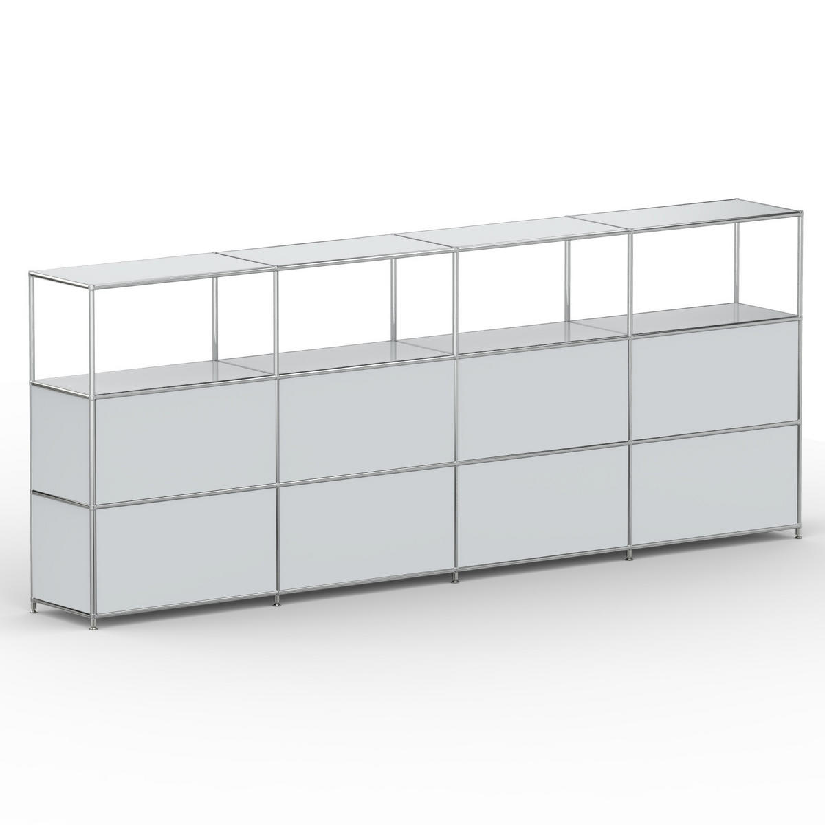 HOCHSCHRANK, 4 offene Fächer, 8 Klappen, Breite 302 cm, Lichtgrau - Chromfarben/Silberfarben, Metall (40/118/302.2cm) - Versee