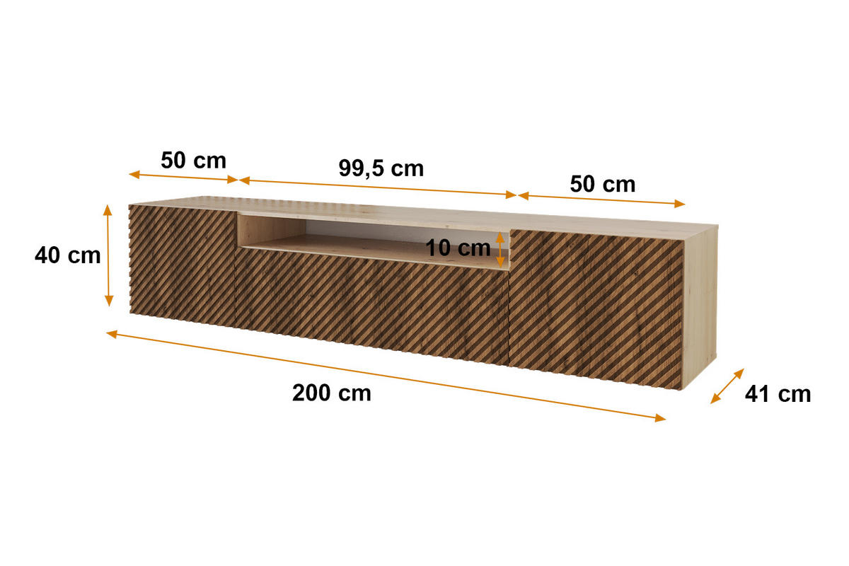 LOWBOARD ZENO-W 200x40x41 cm - Artisan / Katania - Eiche Wotan, Holzwerkstoff (200/40/41cm) - ALTDECOR