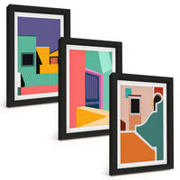 BILDER SET 3er Set - 20x30 cm Schwarzer Rahmen - Farbenfrohe Illustrationen der Stadt - Schwarz, Kunststoff (20/30cm) - TULUP