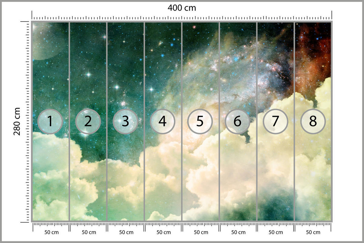 FOTOTAPETA Pre Detskú Izbu Kozmické Hmloviny Hviezdy Galaxia Mystická 400 x 280 cm - oranžová/krémová, papier (400/280cm) - Muralo