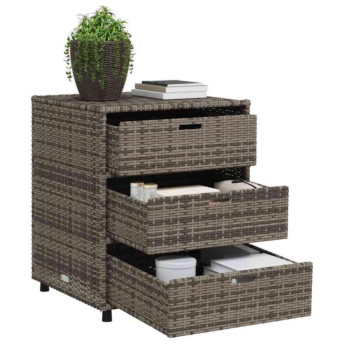 GARTENSCHRANK mit 3 Schubladen, 55/59/69 cm, aus Poly Rattan, Grau - Grau, Naturmaterialien (59/69/55cm) - vidaXL