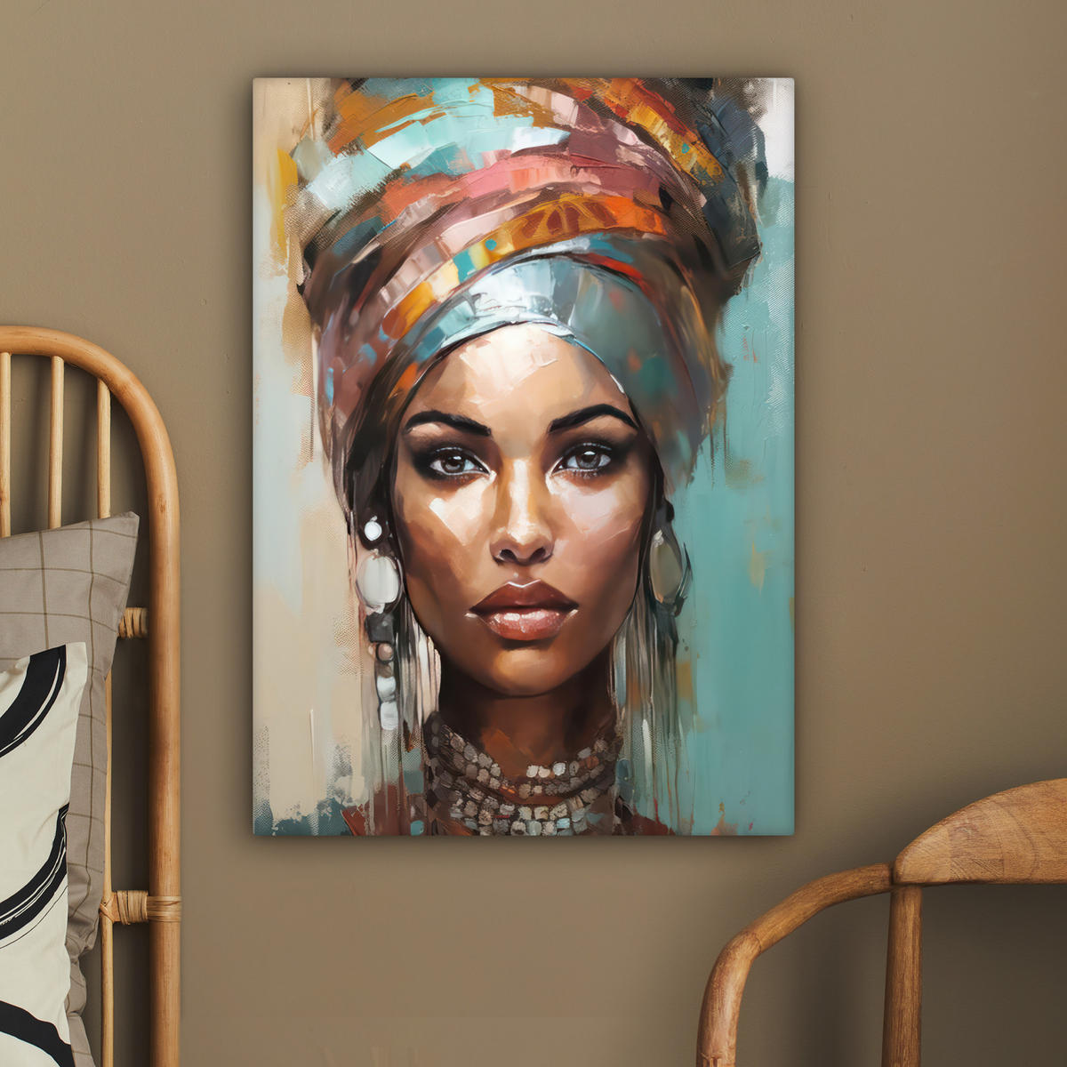 LEINWANDBILD Frau - Kunst - Schmuck - Porträt 60x80 cm - Blaugrau, Textil (60/80cm) - MuchoWow