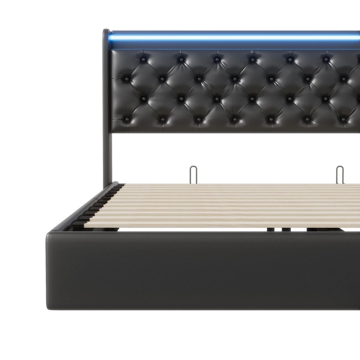 POLSTERBETT 140x200 cm, mit LED, USB & Typ-C, Bettkasten, Schwarz - Schwarz, Holz (140/200cm)