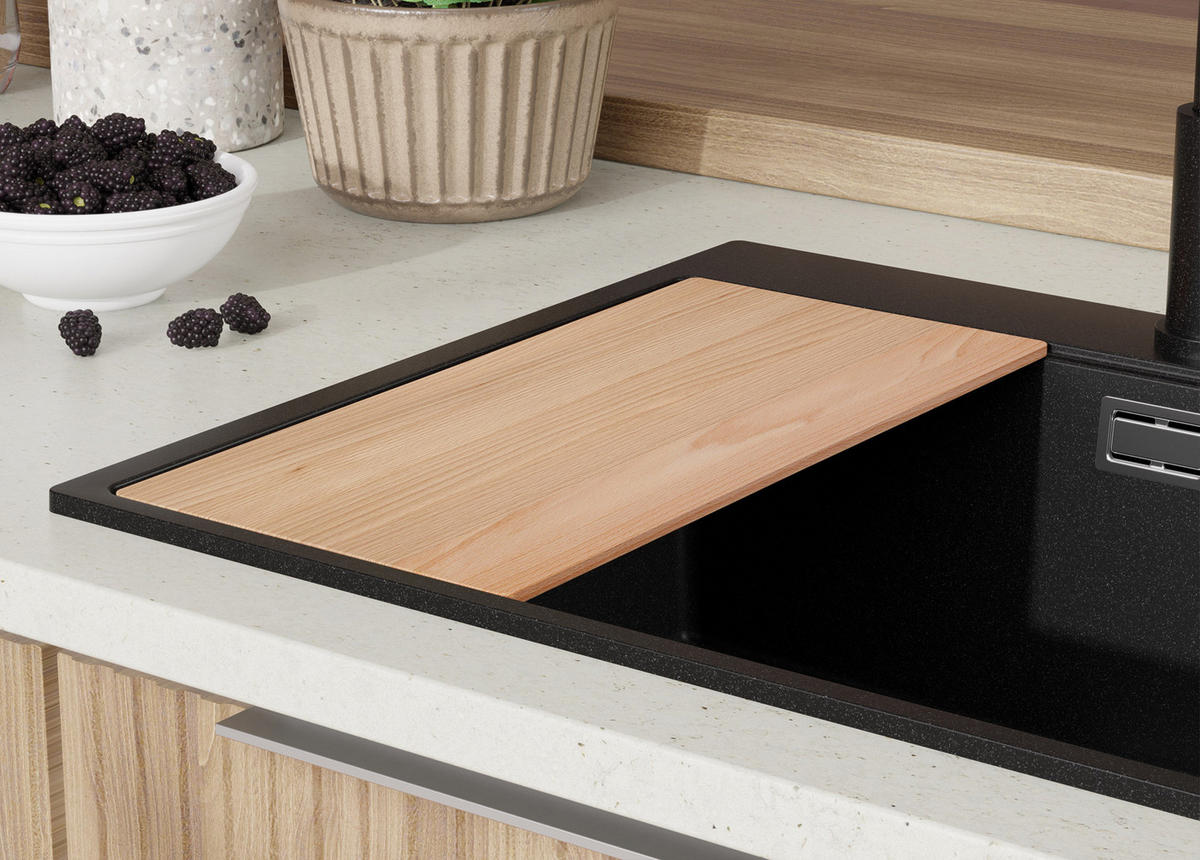 GRANITSPÜLE Oslo Duo, 2-er set Schwarz 78/50 cm 2 Becken + Küchenarmatur 40/20 cm + Ablauf-Set + Schneidebrett ab 80er Unterschrank - Chromfarben/Beige, Kunststoff (78/20/50cm) - Primagran