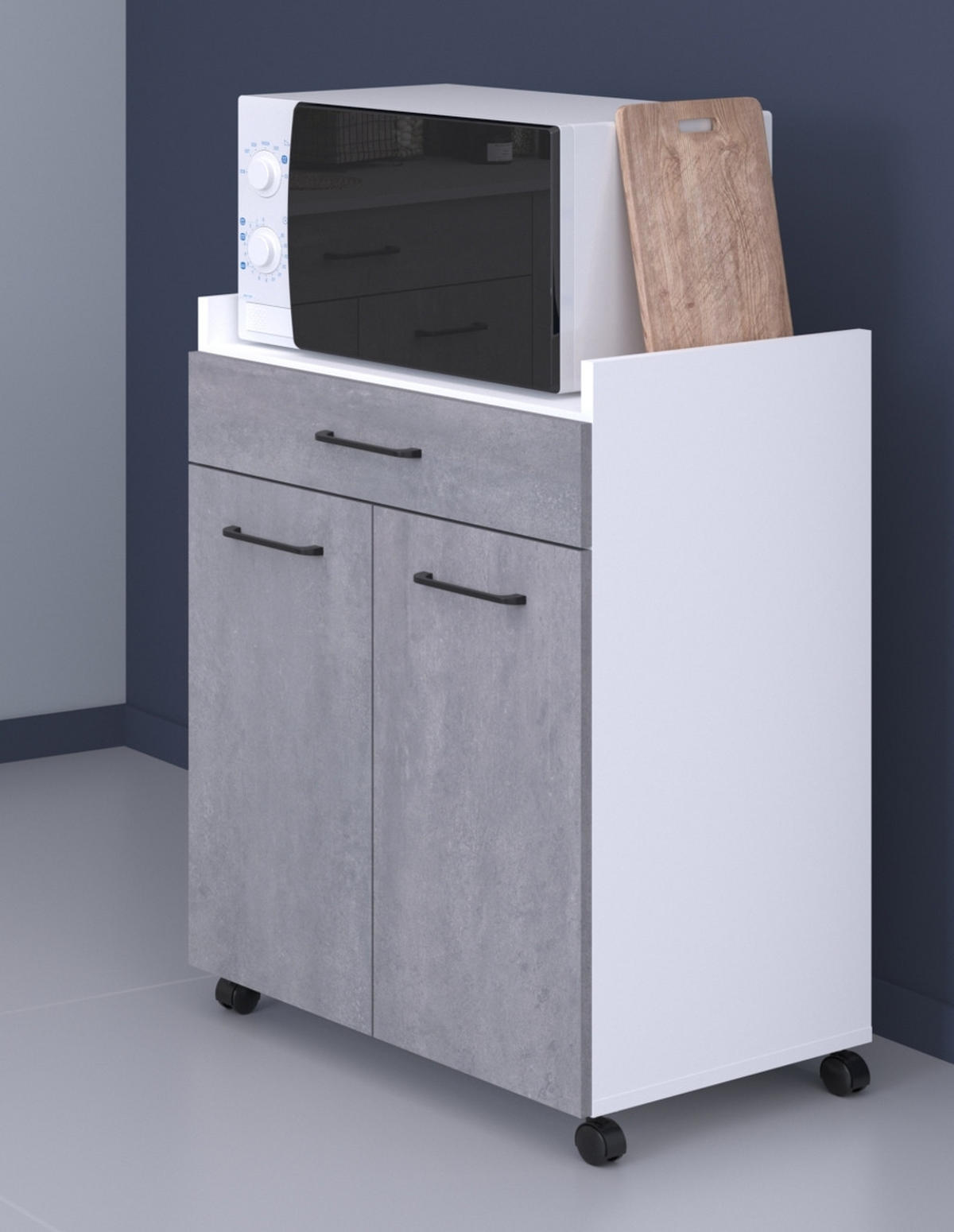 KÜCHENSCHRANK-SET 3-teilig Beton grau, weiß, Küche Buffet und Kücheninsel - Schwarz/Weiß, Holzwerkstoff/Kunststoff (120/180/65cm) - Parisot Meuble