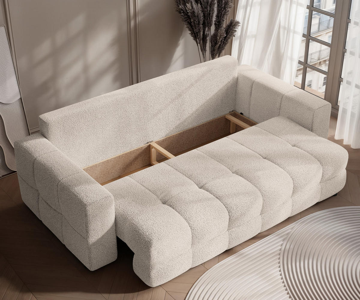 SCHLAFSOFA MOLLY mit Bettkasten, Stoff Creme - Creme, Textil (248/92/93cm) - Idohome