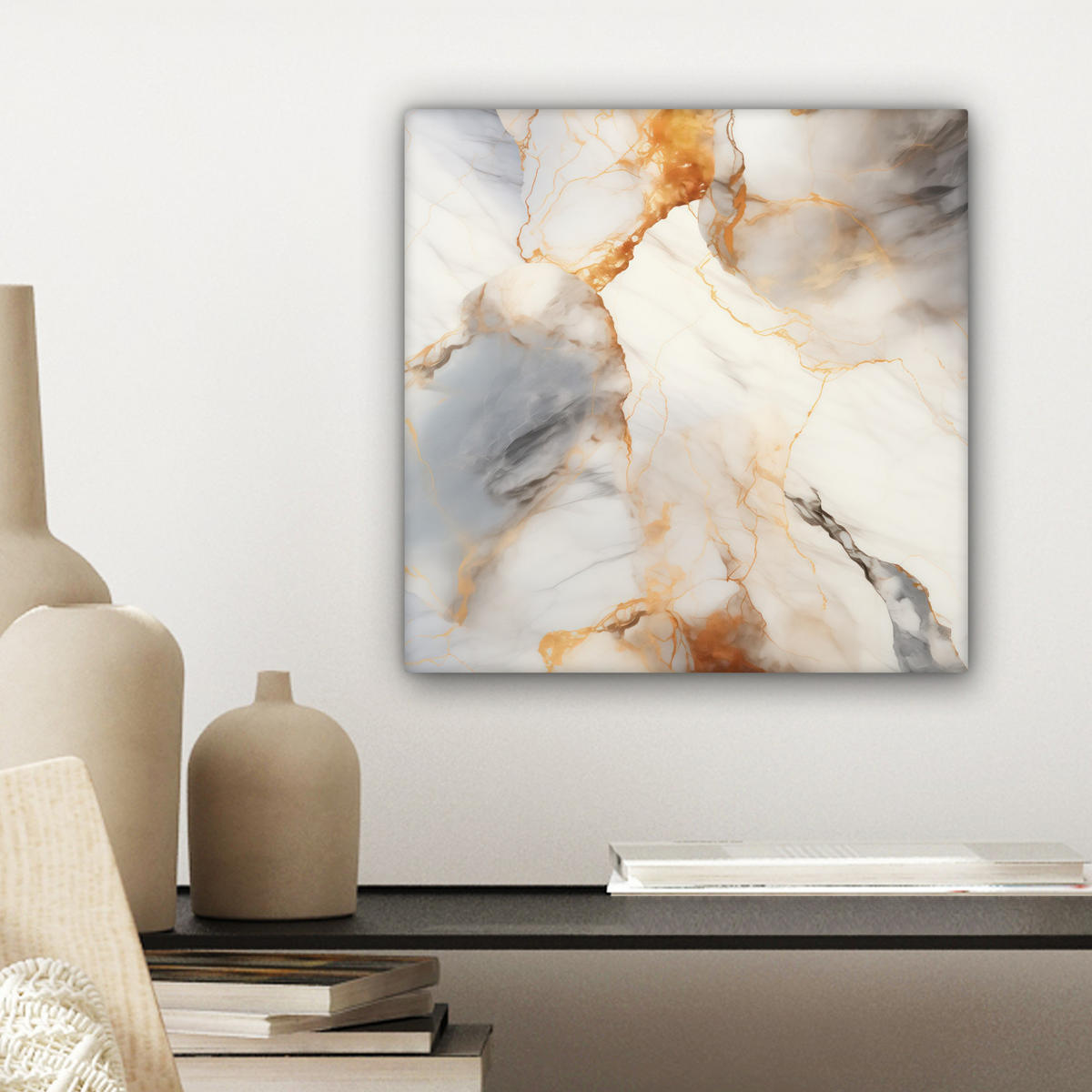 LEINWANDBILD Marmor - Grau - Gold 20x20 cm - Weiß, Textil (20/20cm) - MuchoWow