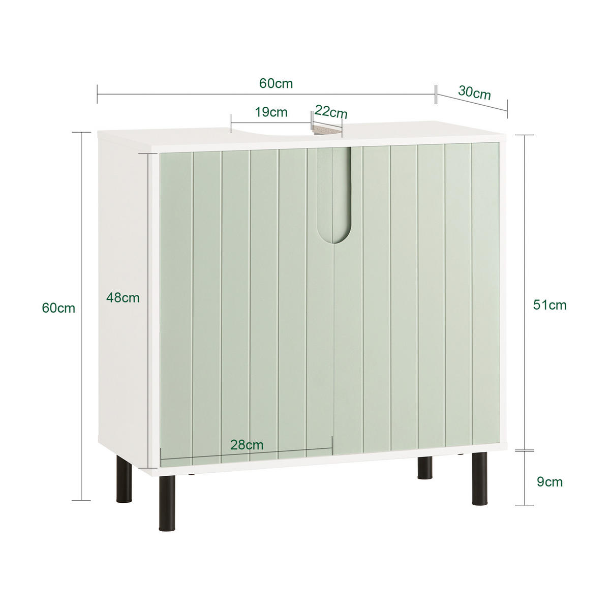 WASCHBECKENUNTERSCHRANK Grün - Weiß/Grün, Holzwerkstoff/Metall (60/60/30cm) - SoBuy