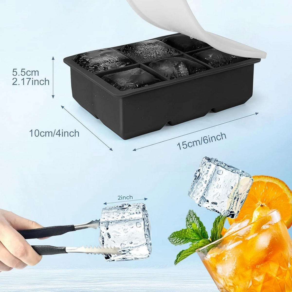 EISWÜRFELFORM Silikon 2er Pack 6-Fach Schwarz - Schwarz, Kunststoff (2/2/2cm)