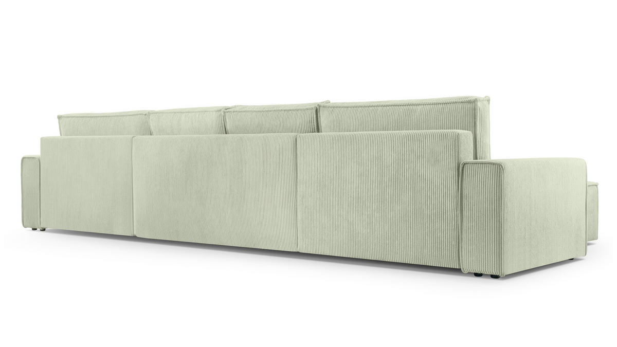 WOHNLANDSCHAFT Cedria Salbeigrün 389/145/85 cm mit Schlaffunktion - Schwarz/Grün, Kunststoff/Textil (389/85/145cm) - AX Living