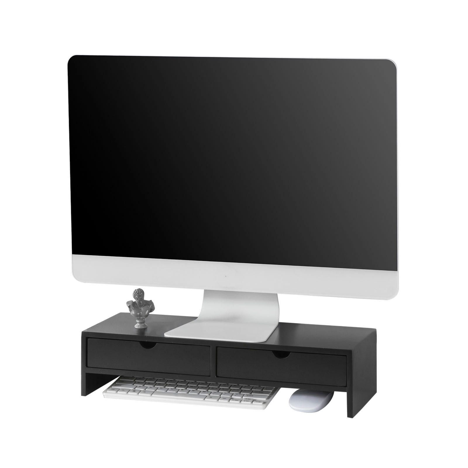 SoBuy STOJAN NA MONITOR se dvěma zásuvkami Černá 47x18x11cm Minimalistický