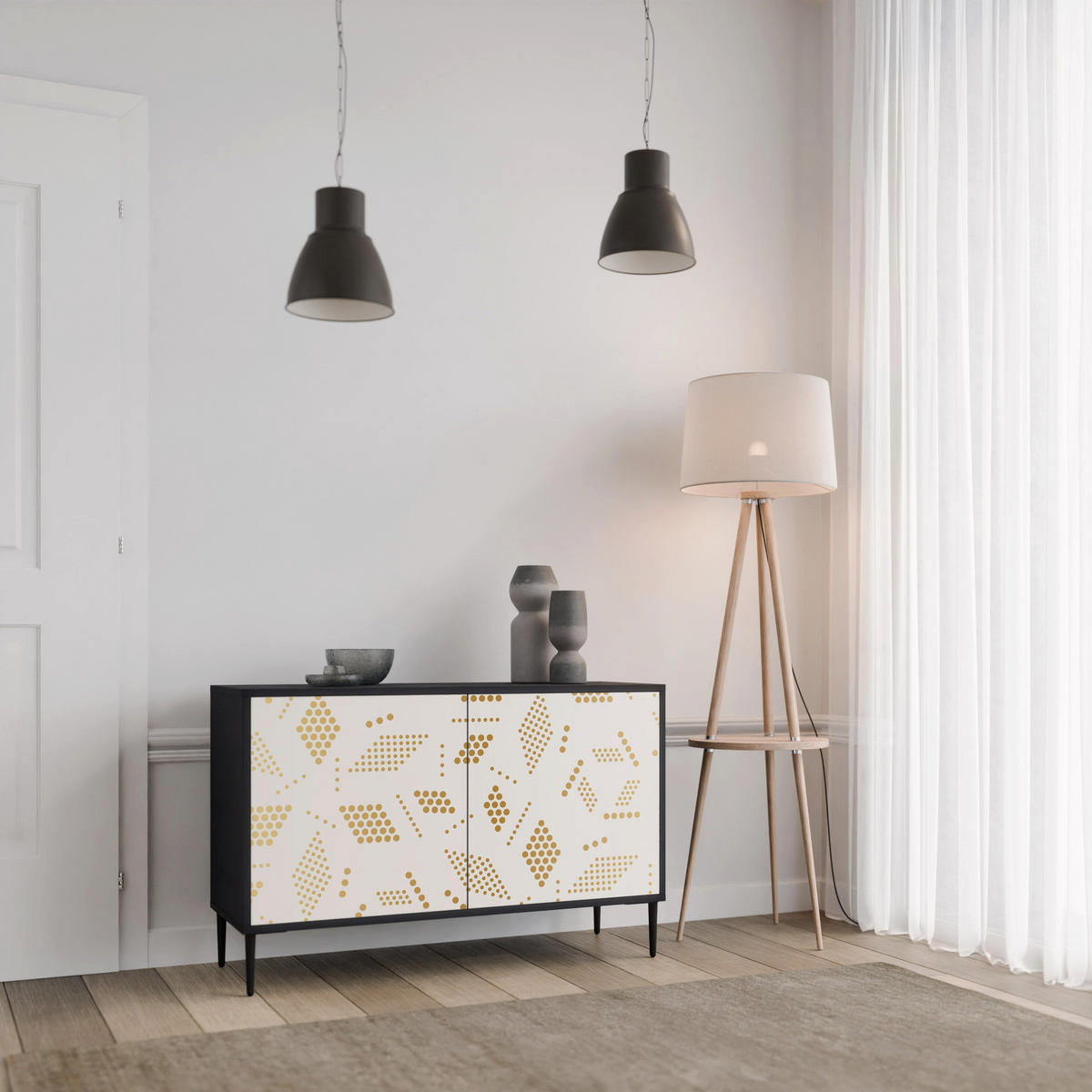 SIDEBOARD SPOTTED DAZE, Eicheneffekt, 111x42x77,5 cm, 2 Türen - Eichefarben/Buchefarben, Holzwerkstoff/Buchenholz (111/77.5/42cm) - SpaceRebels