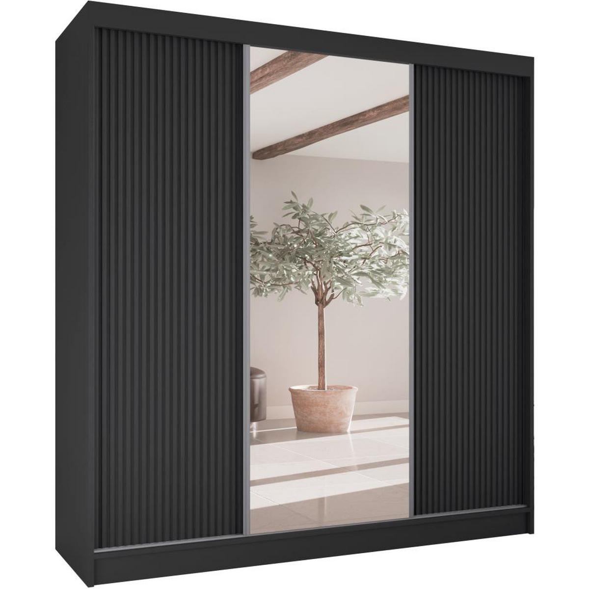 SCHWEBETÜRENSCHRANK Ramos II 200/61/215 schwarz - Schwarz, Holzwerkstoff (200/215/61cm) - Beautysofa