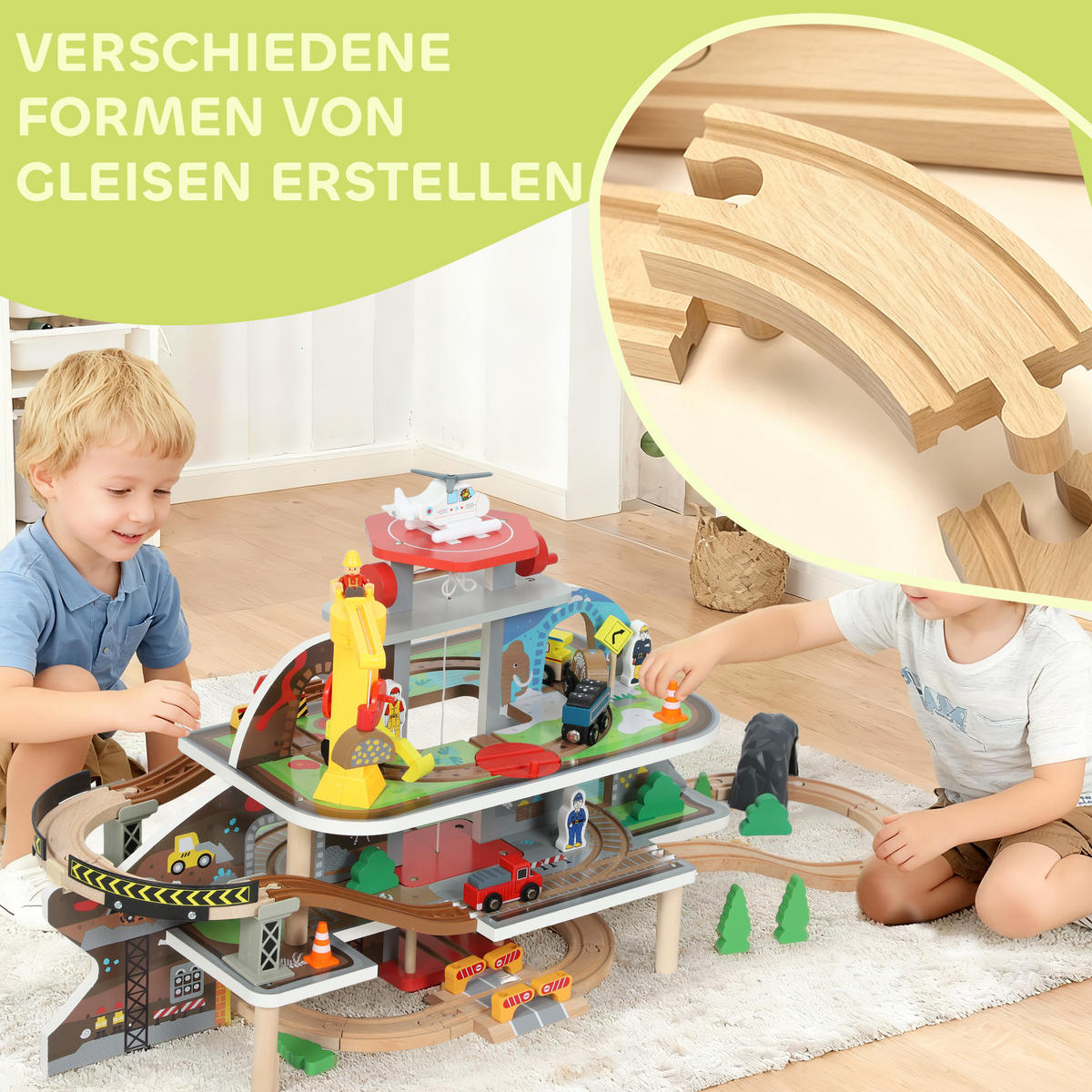 HOLZEISENBAHN-SET Buchenholz MDF Naturholz - Multicolor, Holz (40.5/41/99cm) - AIYAPLAY